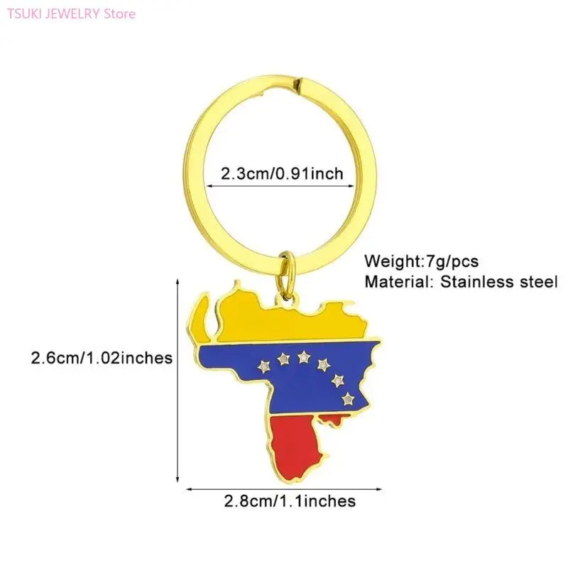Venezuela Map Flag Keychain Charm Pendant Keyring Stainless steel Keychain Remembrances Jewelry Gifts for Women Men