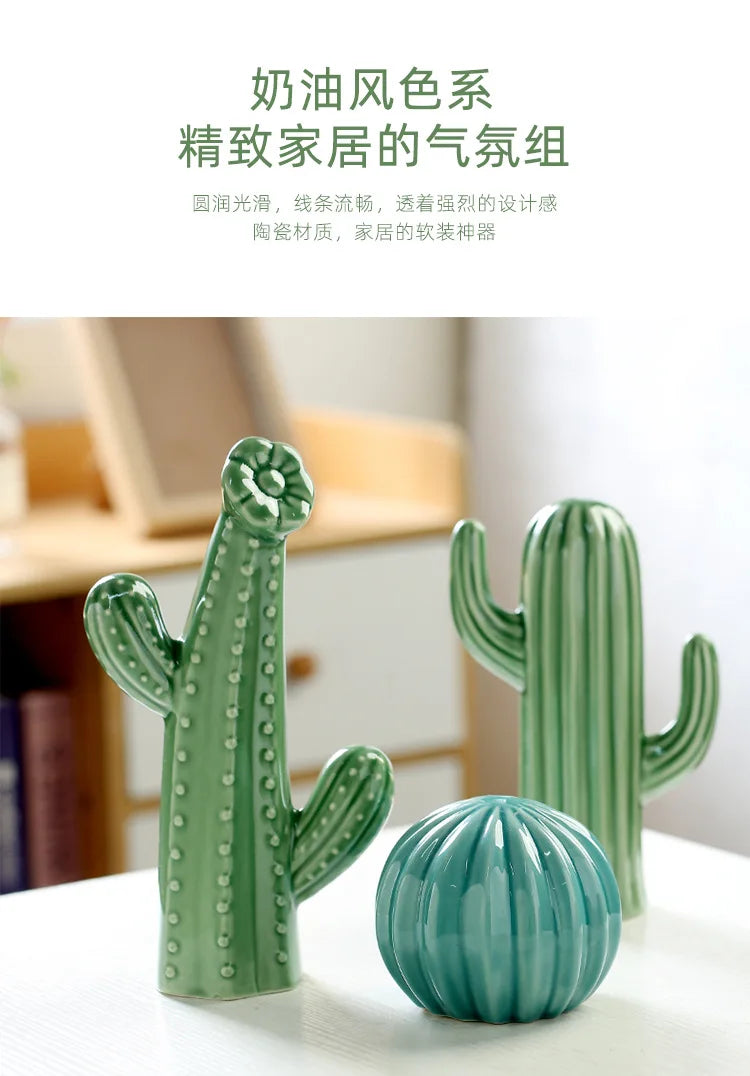Minimalist Ceramic Cactus Ornament Creative Home Craft Decor for Living Room Entrance Desktop Business Gift
