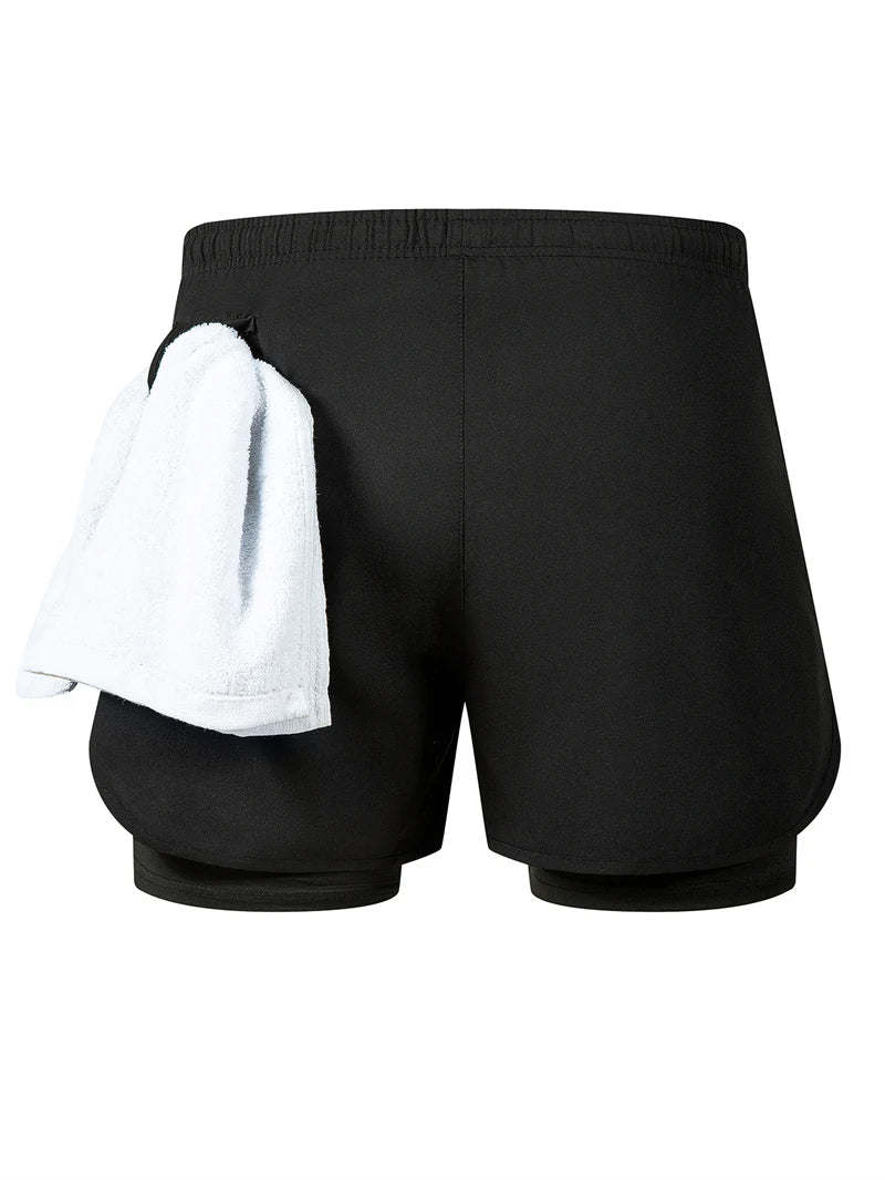 Men's 2 in 1 Running Workout Short with Phone Pocket Towel Loop Gym Athletic Quick Dry Stretchy Performance Shorts Activewear