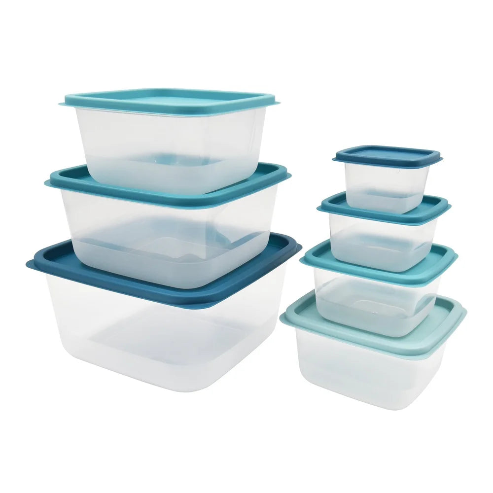 14 Piece Nestable Food Storage Containers Dishwasher Safe Clear Plastic Kitchen Organizer Ideal Home and Outdoor Use