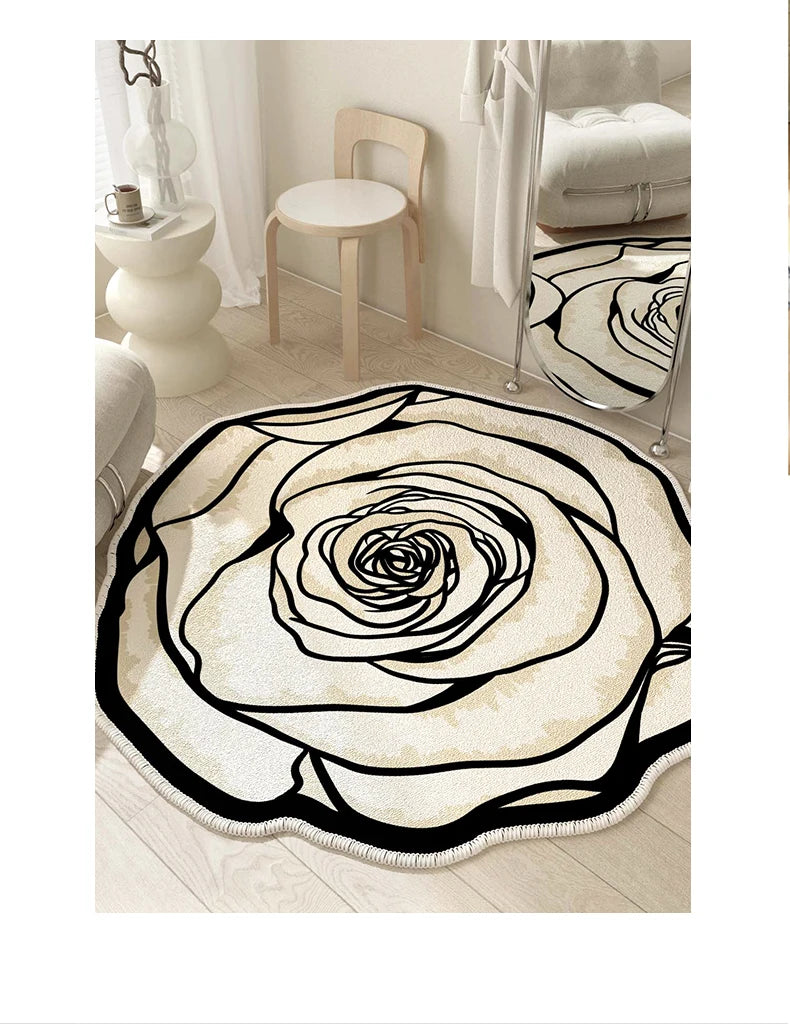 French Style Living Room Decoration Flower Carpet Light Luxury Mirror Floor Mat Girly Rugs for Bedroom Home Irregular Shape Rug