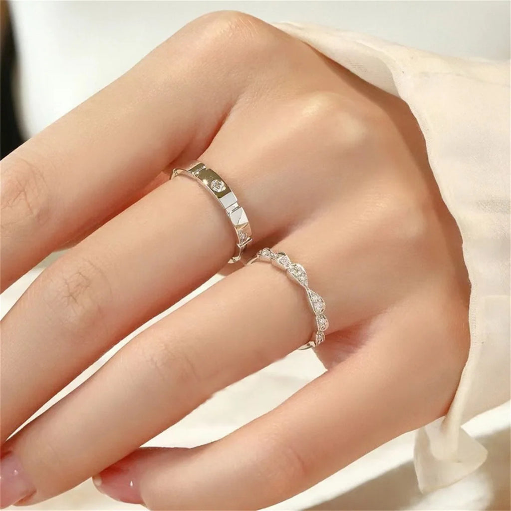 2Pcs/set Silver Plated Crown Square Couple Rings For Women Men Punk Forever Endless Love Wedding Ring Valentine's Day Jewelry