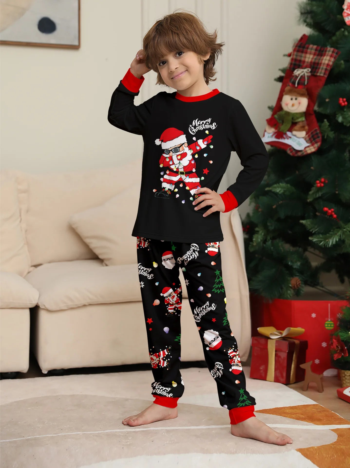 2025 New family-friendly home wear for Christmas holiday photos, including adult and children's pajama sets, Family Pajamas