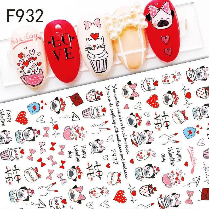 1PCS Valentine's Day Nail Stickers Cartoon Love Nail Supplies Nail Decals for Ladies Nail Art Decoration
