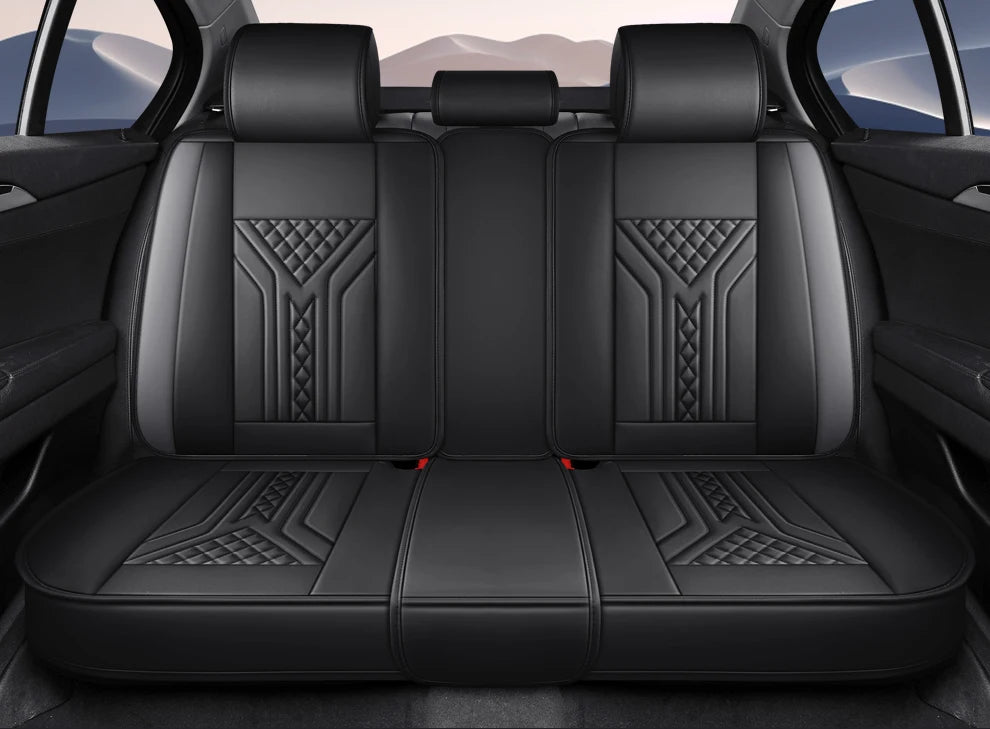 5 Seats PU Leather Car Seat Covers Full Coverage Split Headrest Soft Sponge Filled Comfortable Wear Resistant Non Slip