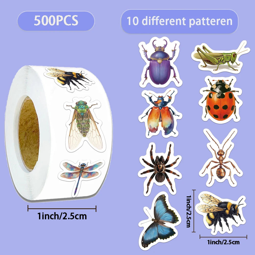 500PCS Creative Insect Roll Stickers Decorative Phone Cases, Notebook DIY Waterproof Stickers