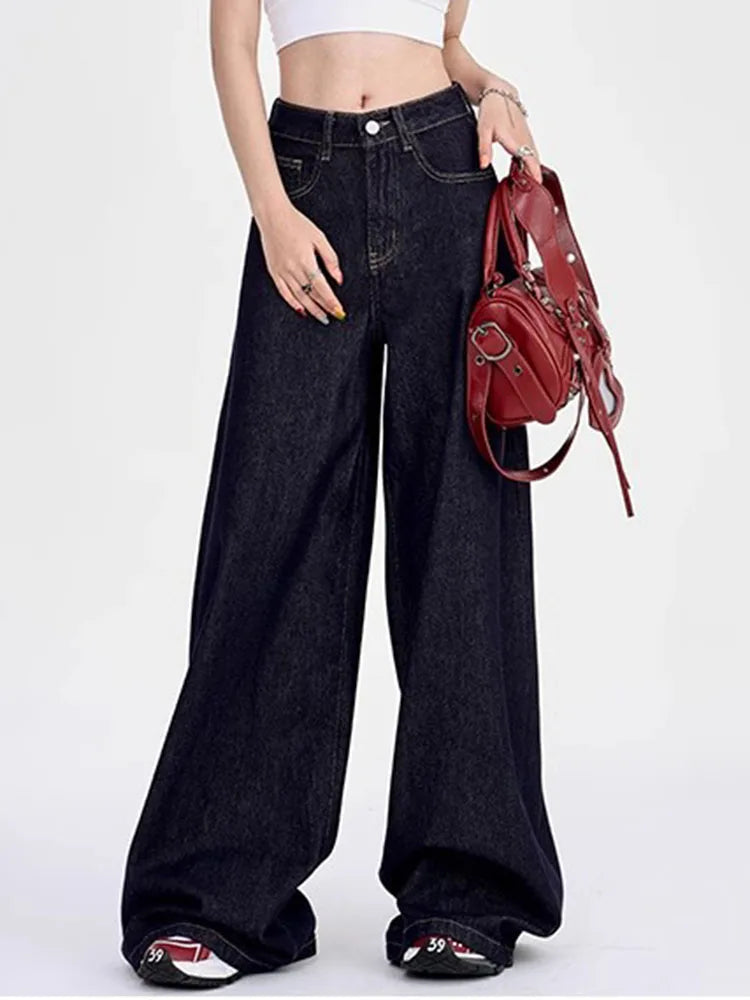 Korean Fashion Baggy Wide Leg Jeans Women Vintage High Waist Loose Straight Denim Pants Casual Classic Solid Streetwear Vaqueros