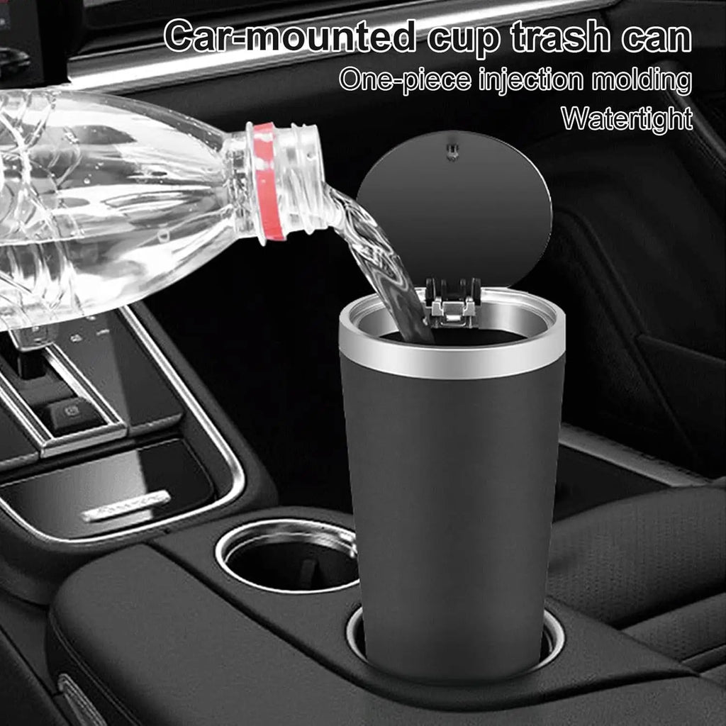 Compact Leakproof Mini Car Trash Can with Easy-Press Pop-Up Lid Durable Odor-Blocking Waterproof ABS Bin for Cup Holders Storage