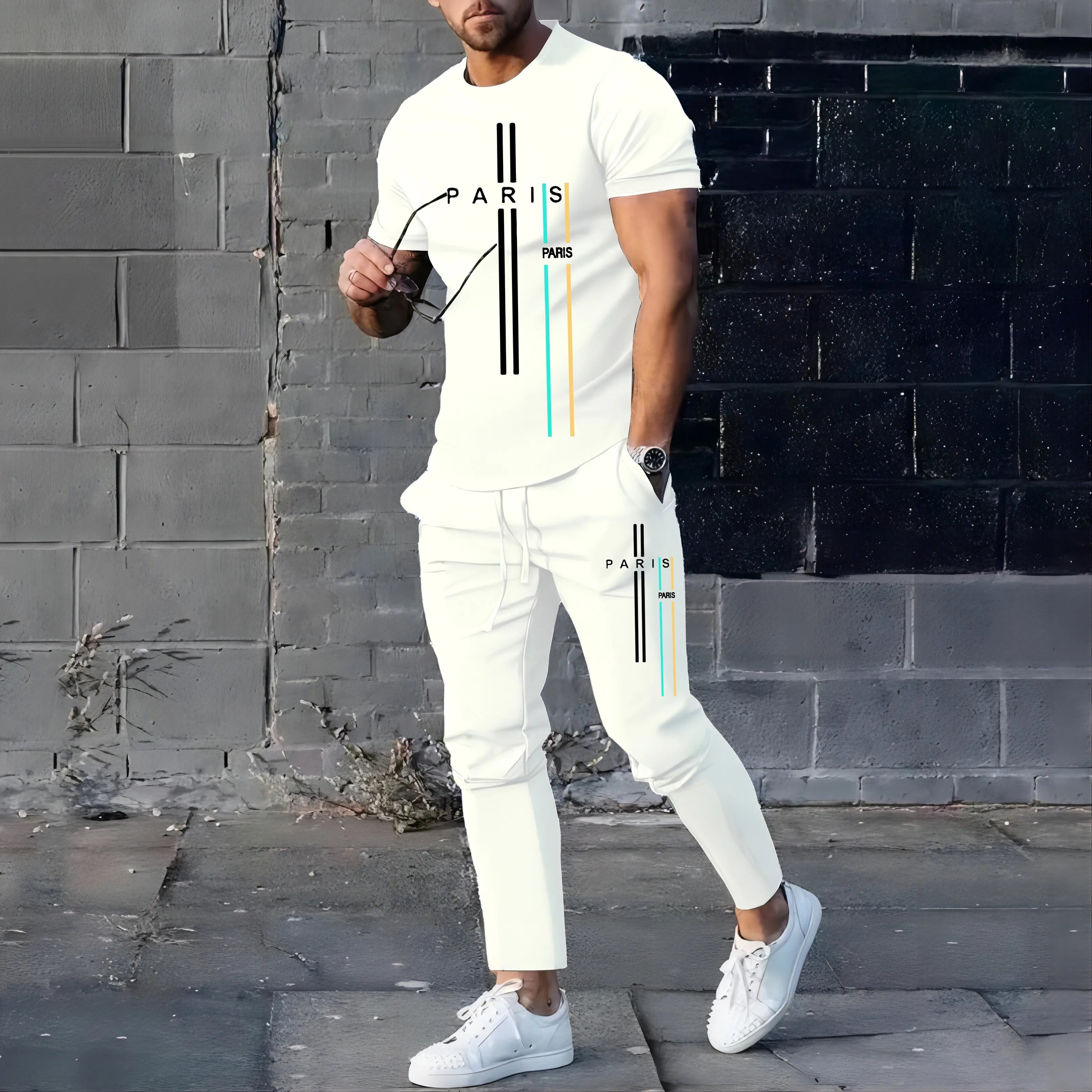 Summer New Fashionable Men's Football Sportswear T-shirt Pants Set Casual Short Sleeve Set Jogging Fitness Clothing