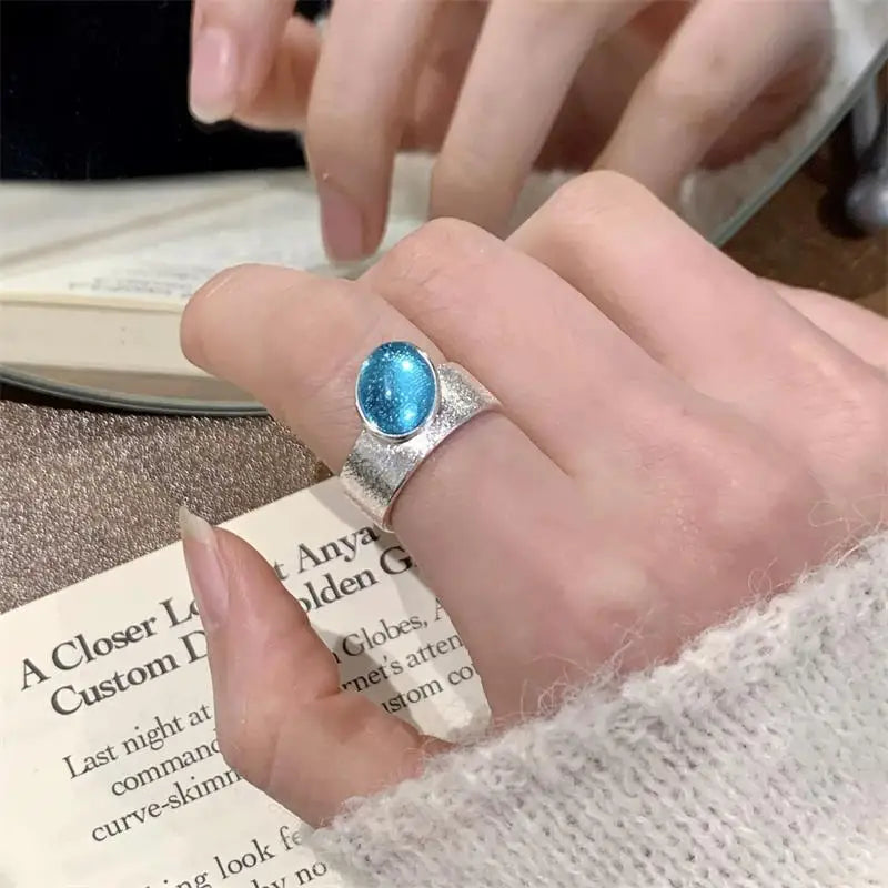 XIYANIKE Exquisite Blue Zircon Matte Wide Adjustable Open Rings For Women Sweet Cool Fashion New Jewelry Gift Party кольцо