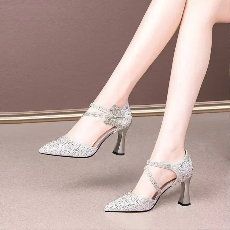 Women Sandals 2025 New Fashion Luxury Shoes Korean Style Casual Hollow Shoes for Women Trendy Pointed Toe High Heels Sandals