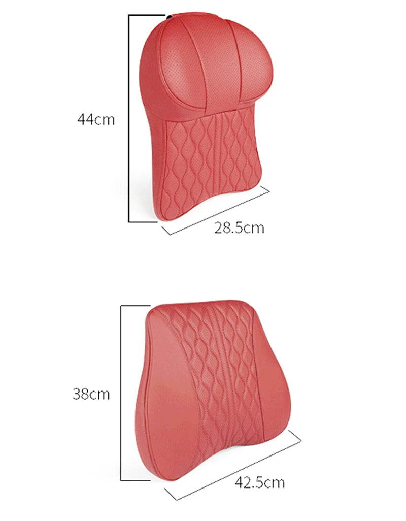 Car Leather Headrest Lumbar Support Memory Foam Car Rest Neck Pillow Back Cushion Seat Waist Supports Car Interior Accessories