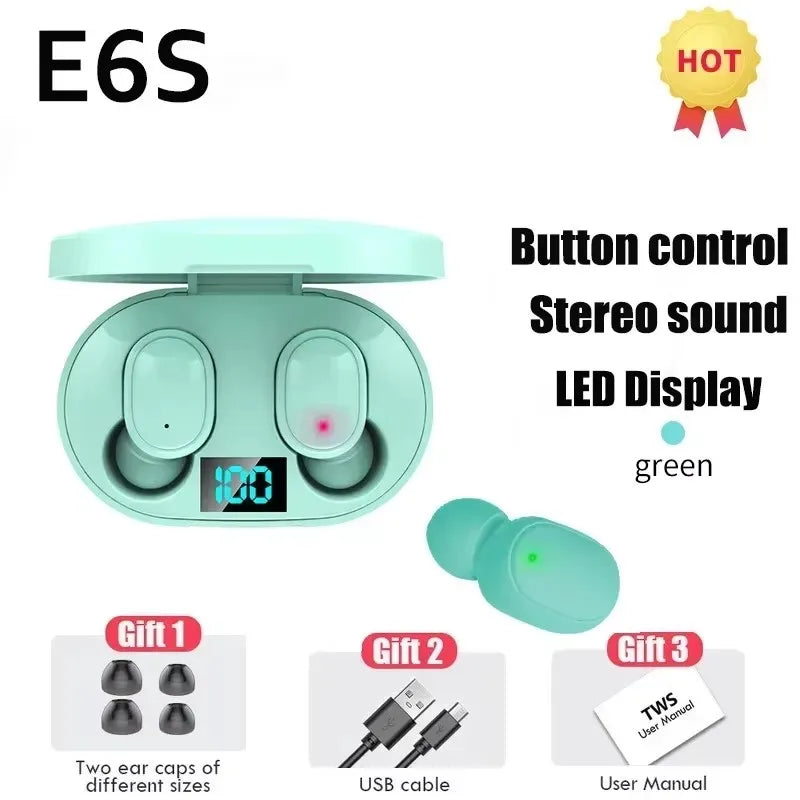 2025New E6S Wireless Bluetooth Earphones A6S TWS Headset Noise Cancelling Earphones With Microphone Headphones For iPhone Xiaomi