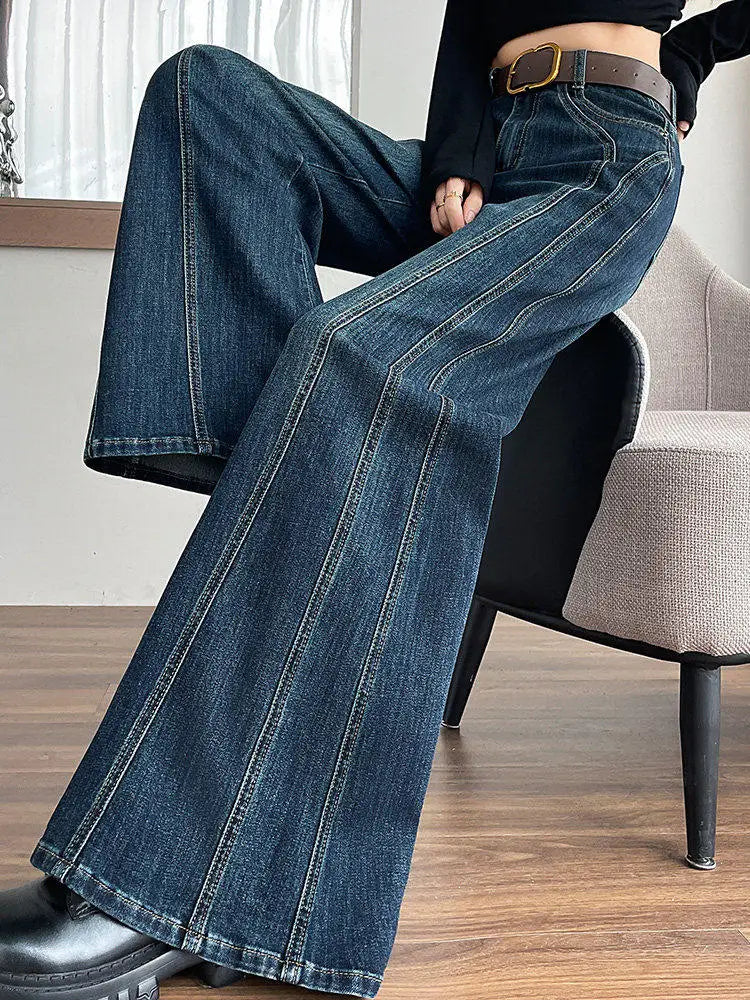 American Style Retro Elastic Wide Leg Jeans