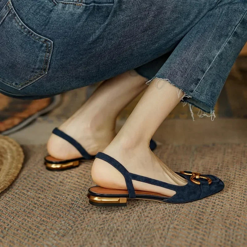 Women's Sandals Elegant Office Ladies Shoes and Sandals Women Casual Shoes Square Heel Sandals Slip On Woman Flats