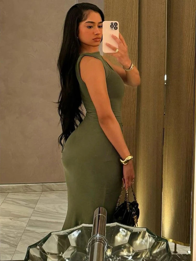Dulzura Elegant Long Dress Ruched Bodycon Sleeveless Solid Dresses Lady Cocktail Party Wedding Guest Formal Women Clothes 2024