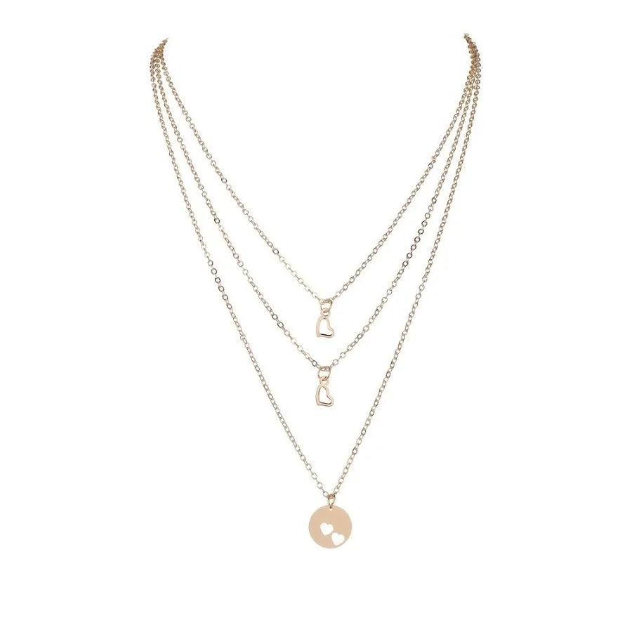 Stylish Alloy HeartShaped Pendant Ladies Multilayer Necklace Simple Neck Jewelry Gift