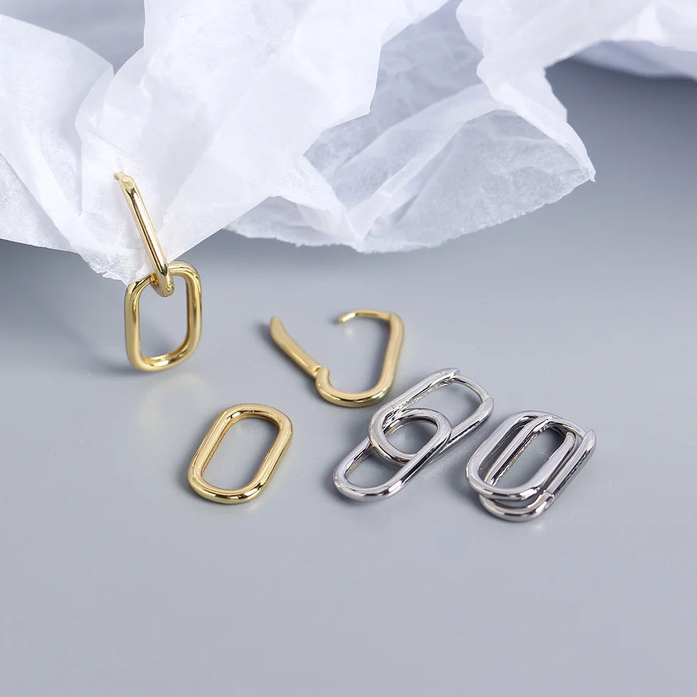 F.I.N.S Minimalist Real S925 Sterling Silver Oval Heart-Shaped Drop Earrings Geometric Smooth Hoops Pendientes Plata 925 Jewelry