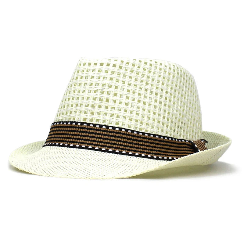 British Men Beach Sun Hats Summer Cowboy Fedora Retro Jazz Hat Breathable Straw Caps Outdoor Panama Man Gentleman Holiday Sunhat