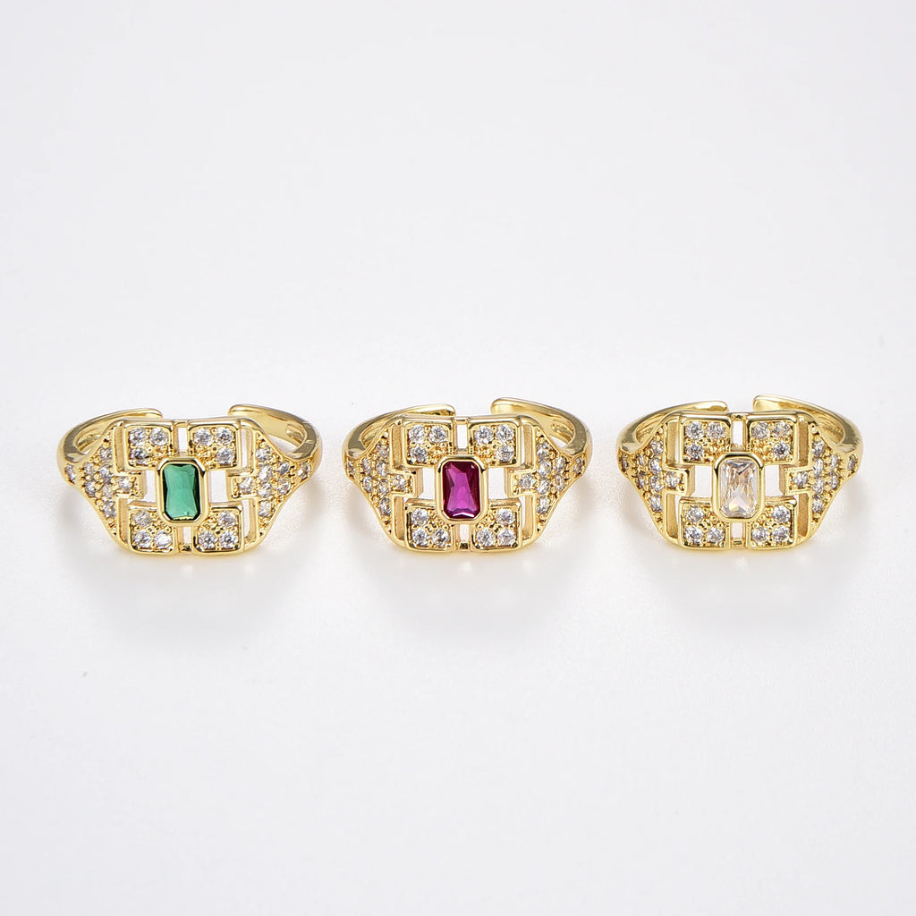 Ring for Women Men Vintage Brass Jewelry Paved Zircon Fashion Design Noble High Quality Synthetic-Gems Open Rings Wholesale