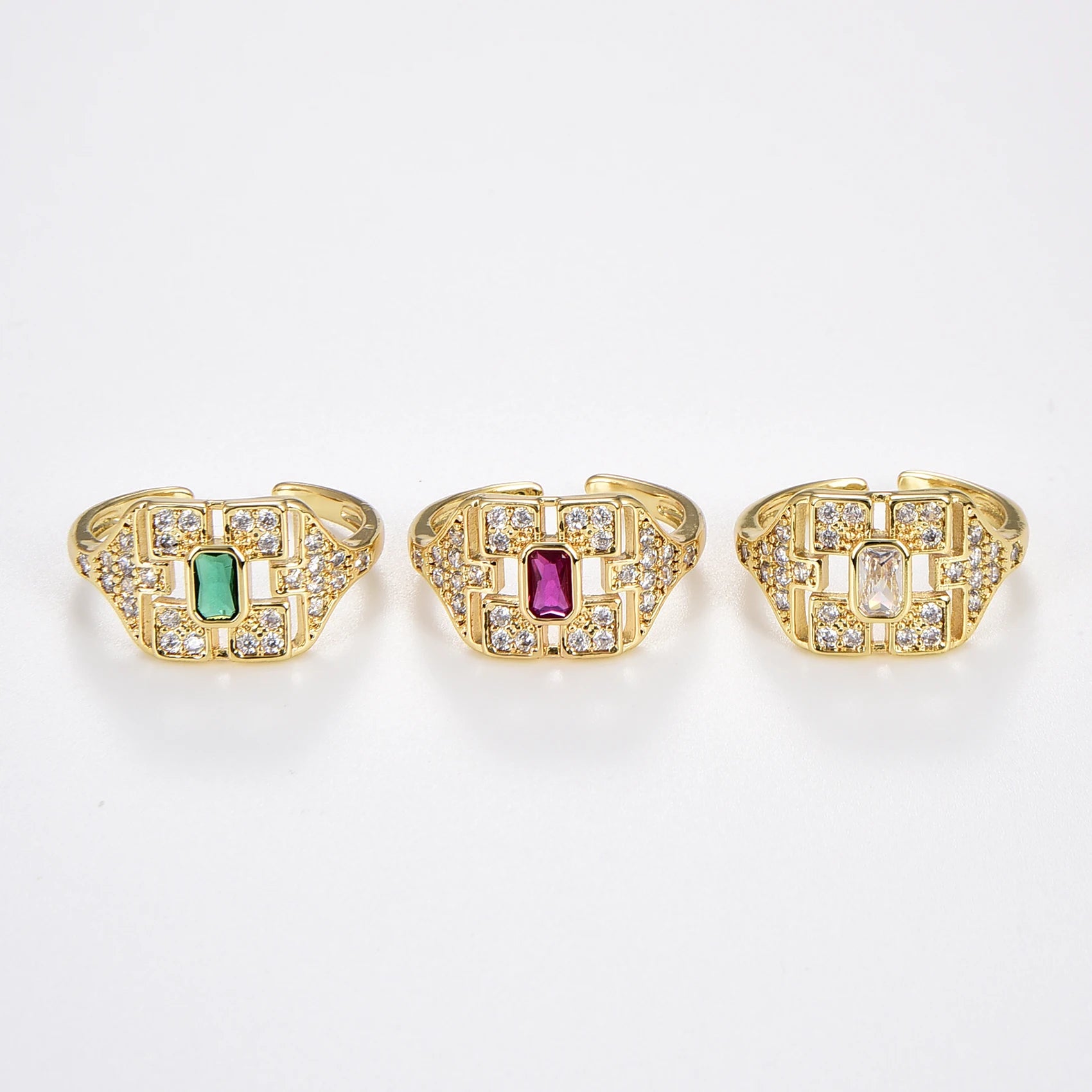Ring for Women Men Vintage Brass Jewelry Paved Zircon Fashion Design Noble High Quality Synthetic-Gems Open Rings Wholesale