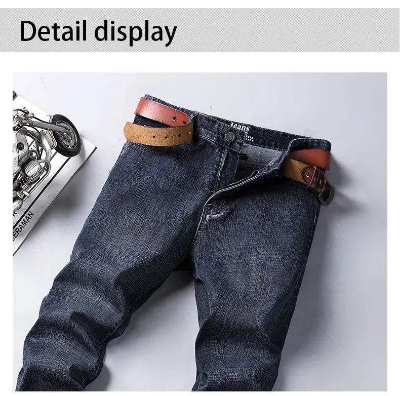 Wthinlee New Business Men's Jeans fleece Casual Straight Stretch Fashion Classic Blue Black Work Denim Trousers Male  Clothing