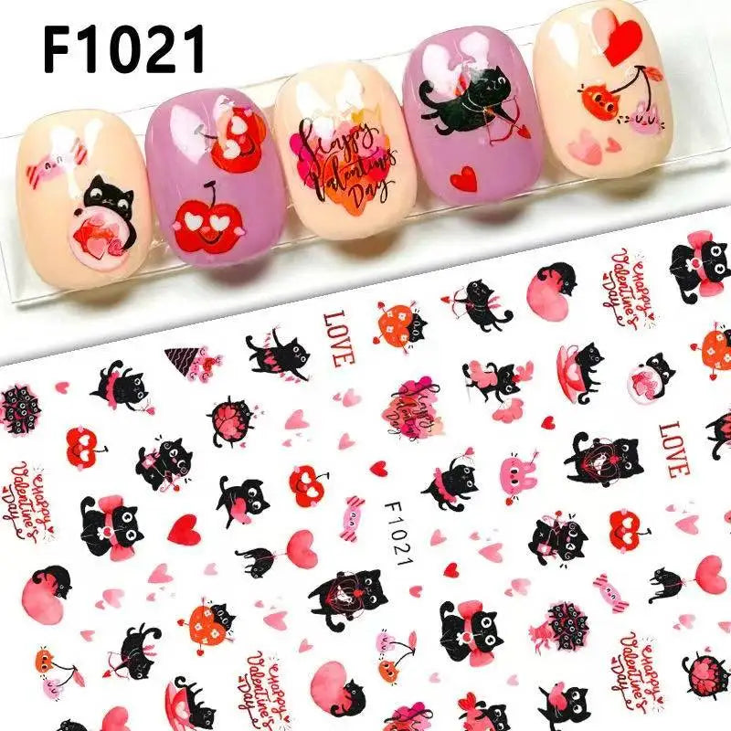 1PCS Valentine's Day Nail Stickers Cartoon Love Nail Supplies Nail Decals for Ladies Nail Art Decoration