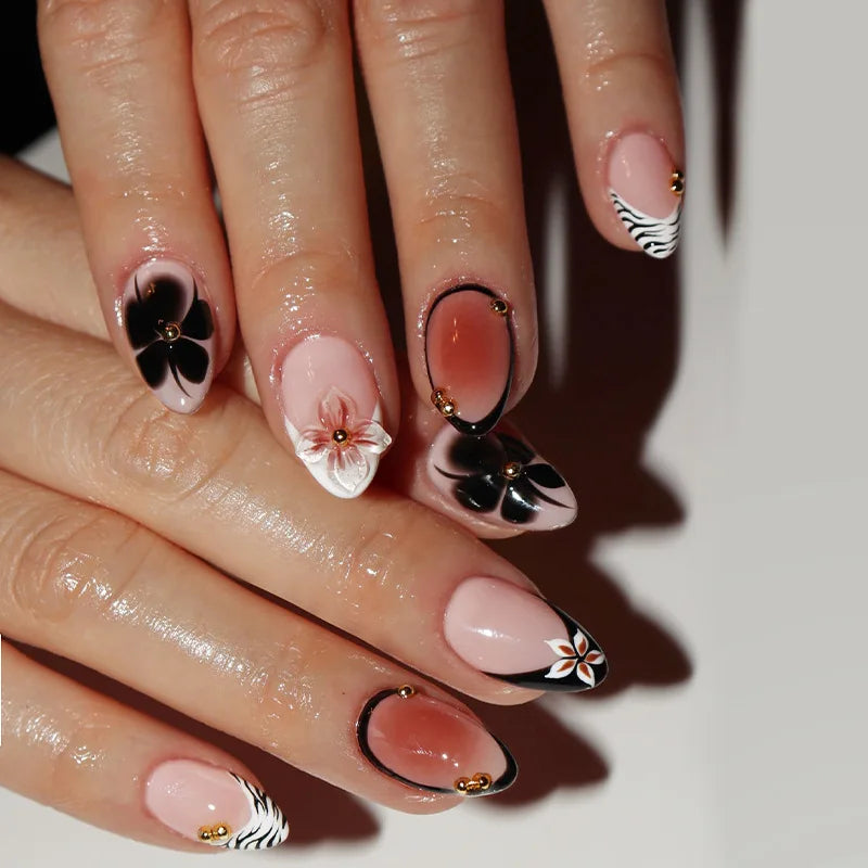 Autumn Matte Press-On Nails | 24pcs Rose Leaf Almond | Full Cover Acrylic Nail Tips with Glue