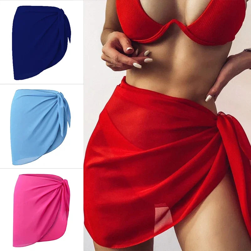 Pareo Scarf Bikini Cover-Ups Wrap for Women Chiffon Swimwear Cover Up Wraps Beach Sexy Skirts See-Through Scarf Cover Up Dress