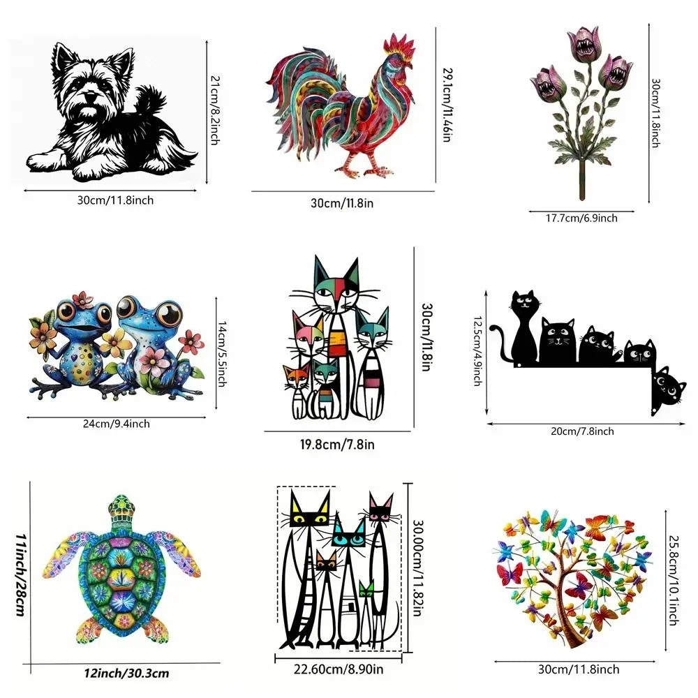 Modern Style Colorful Cat Wall Decor Metal Dog Wall Art Sculpture Flower Iron Wall Hanging Decoration Living Room