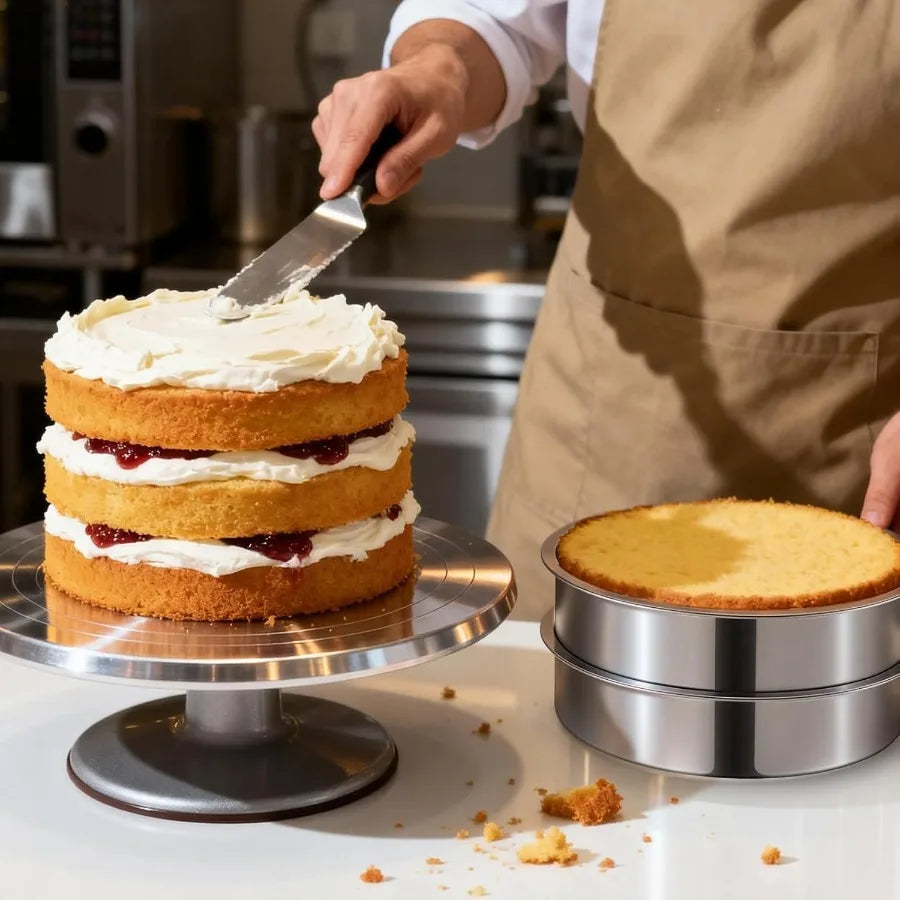 8 Inch Cake Pan Set of 4 Stainless Steel Round Layer Cake Baking Pans Molds Tins Stackable Even Heating Dishwasher Safe Non-Tox
