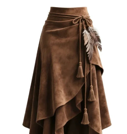 Woman Clothes Skirts For Women 2025 Maillard Coffee Suede Skirt Women's Irregular Lace Slimming A-Line Mid-Length Umbrella Skirt