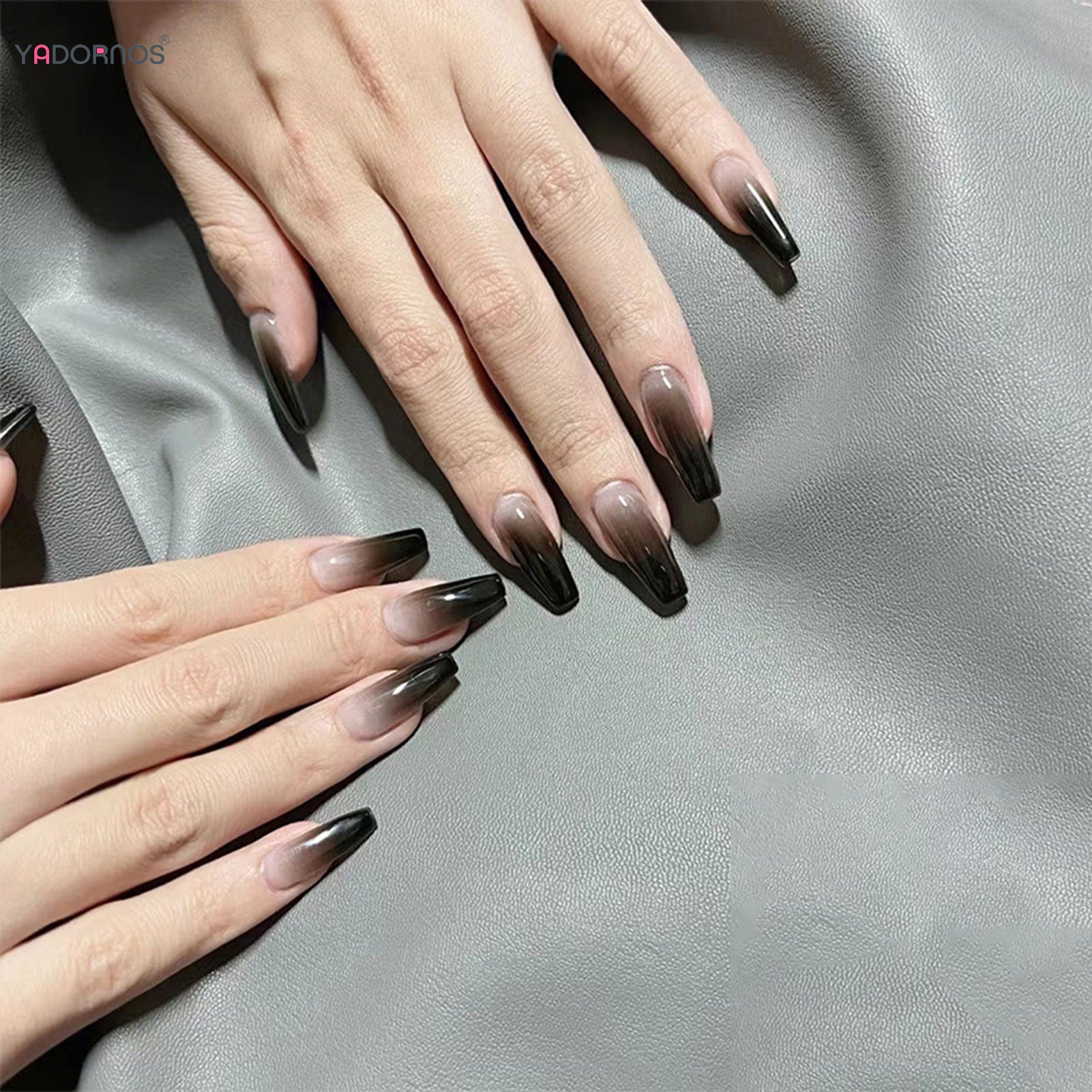 Gradient Black Fake Nails Long Ballerina Nails Press on Simple Full Cover False Nails Tips for Women Girls DIY Manicure 24Pcs