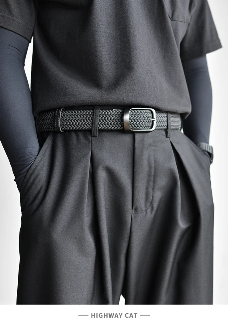 Weaving Belt Men's Fashionable Belt for Young Adults Casual Multifunctional Canvas Pants Belt with Elastic Golf Studs Fabric Lea