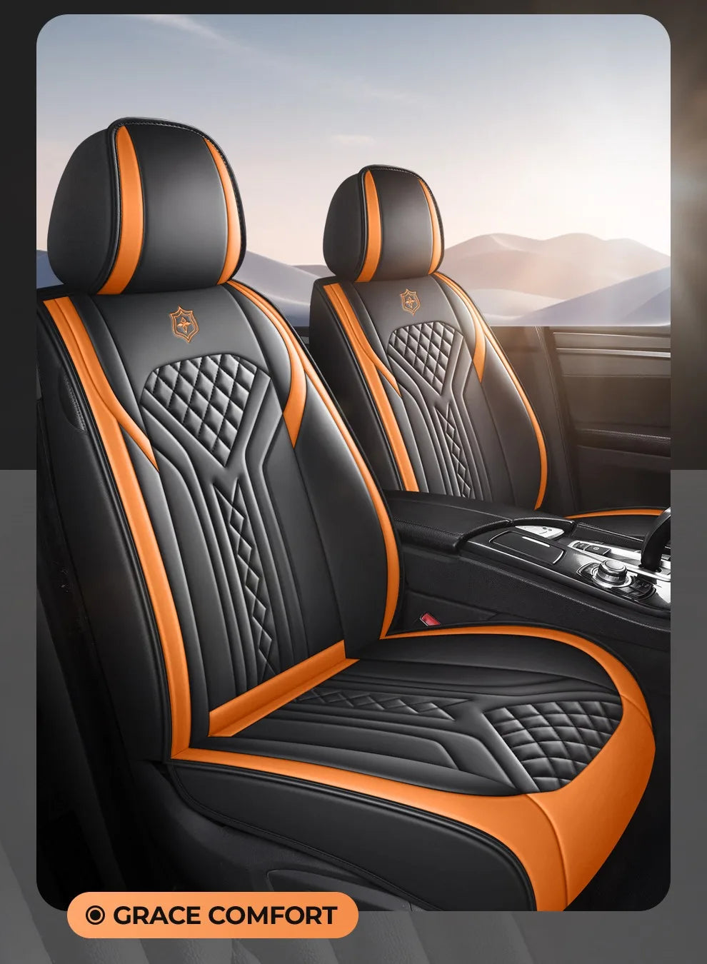 5 Seats PU Leather Car Seat Covers Full Coverage Split Headrest Soft Sponge Filled Comfortable Wear Resistant Non Slip