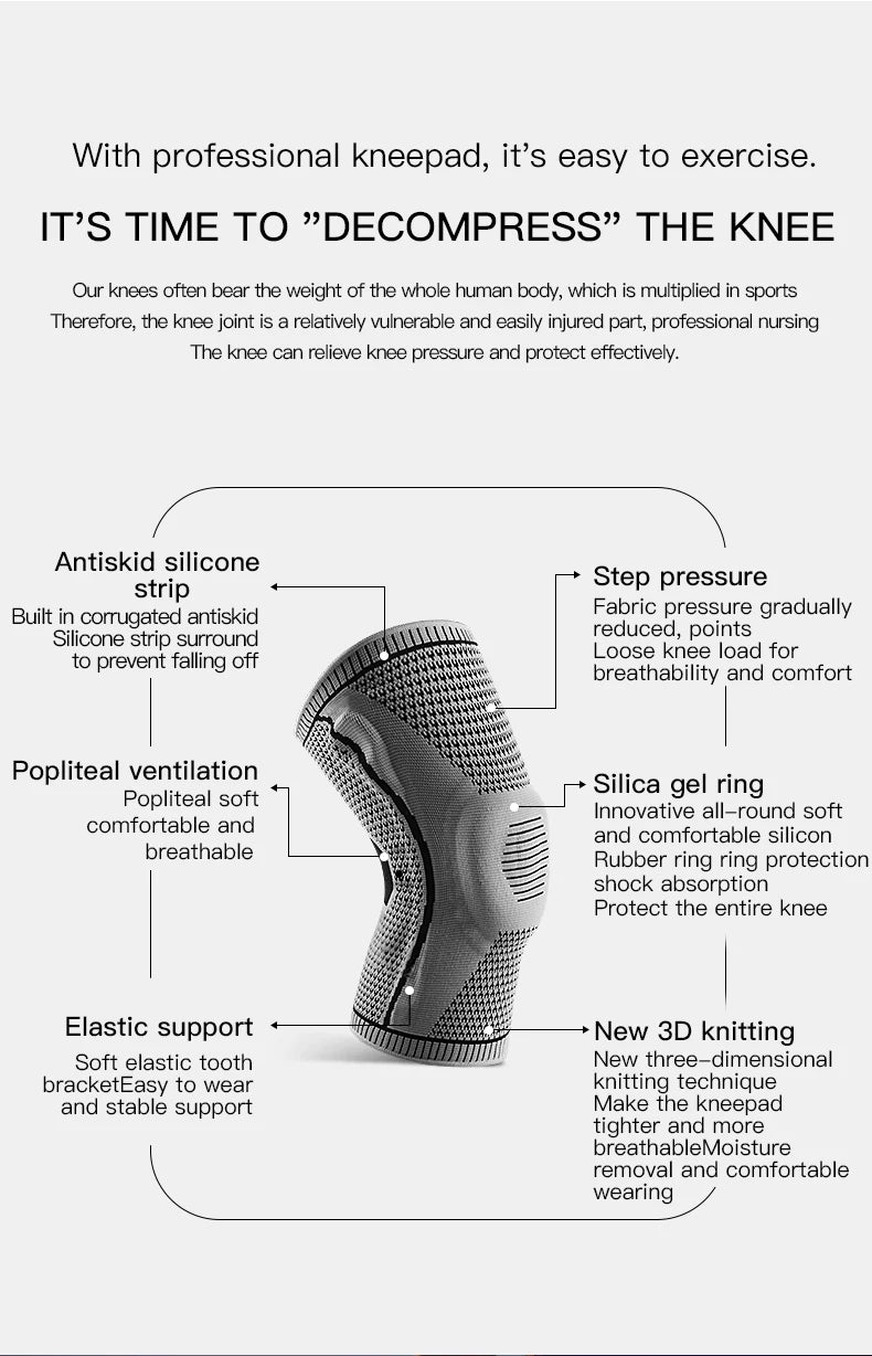 1/2 PC Knee Pads Strap Patella Medial Support Meniscus Silicone Compression Protection Sport Knee Braces Basketball Running Prot