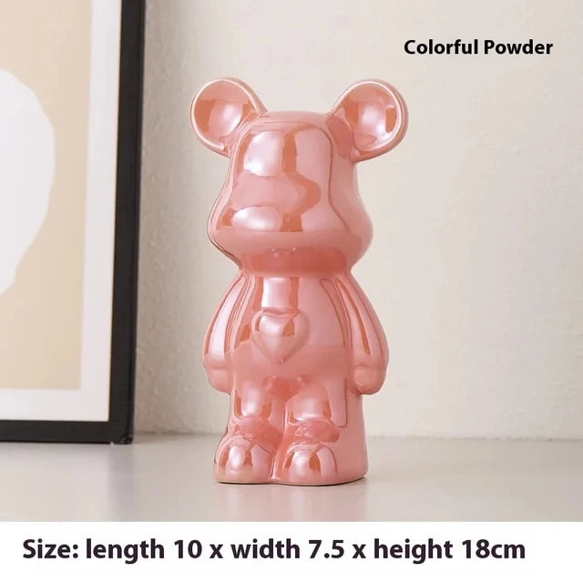 Ceramic Cartoon Teddy Bear Figurine Love Bear Ornament Living Room Small Piggy Bank Wine Cabinet Desktop Home Decoration