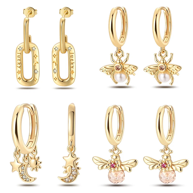 925 Silver Pearl Bee Star Moon Earrings – Trending Fashion Jewelry Gift
