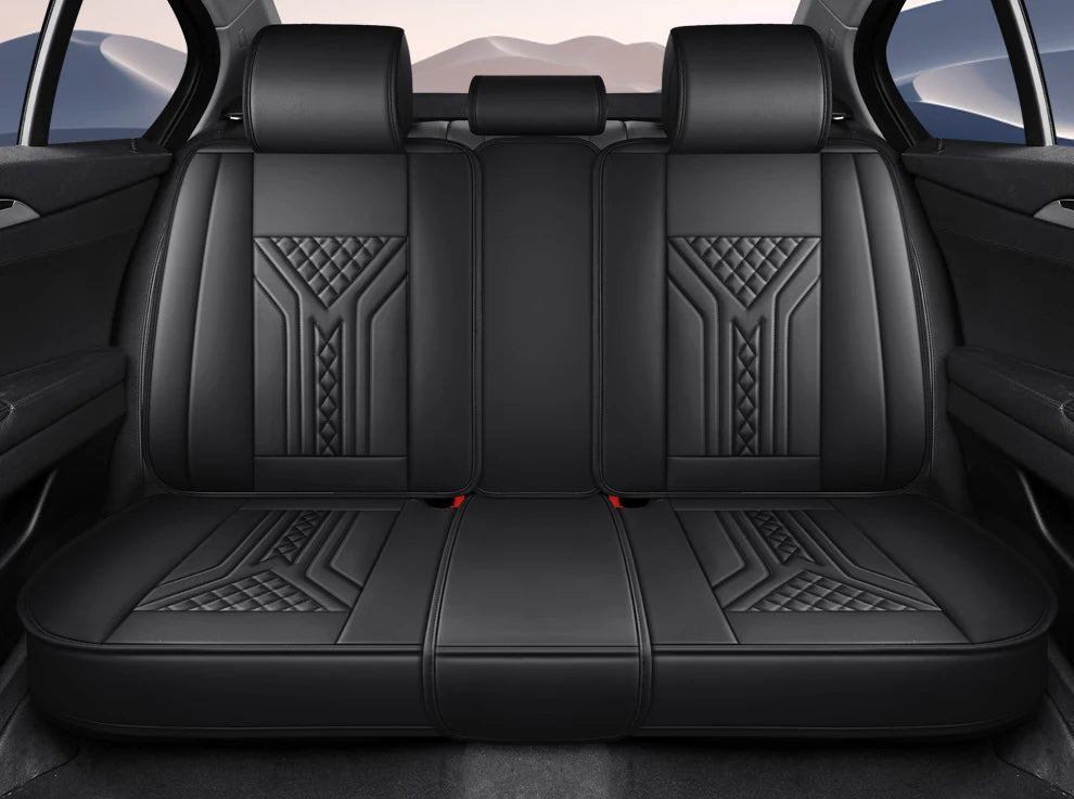 5 Seats PU Leather Car Seat Covers Full Coverage Split Headrest Soft Sponge Filled Comfortable Wear Resistant Non Slip