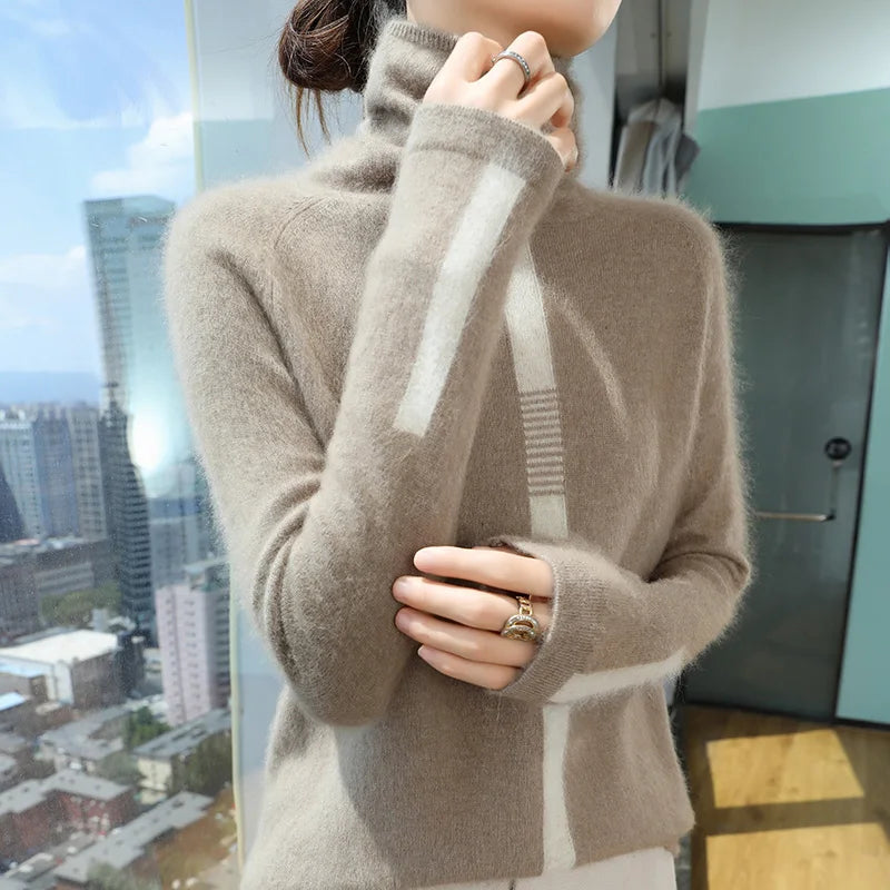 Women's Mink Cashmere Sweater High Neck Long Sleeve Autumn and Winter Fashion Soft Pullover Turtle Neck LuXury Women Top Jumper