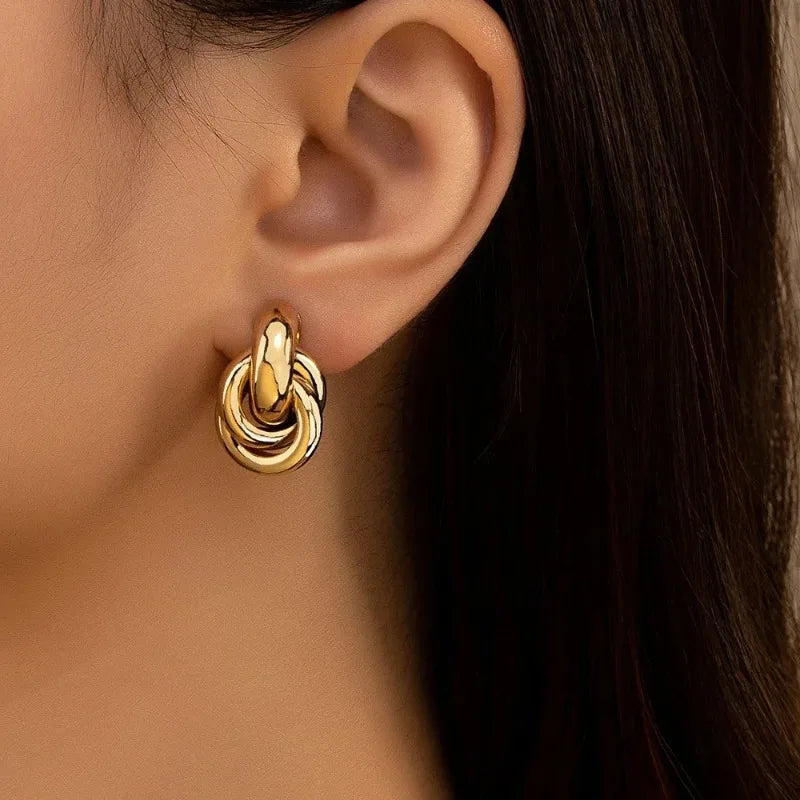 Gold & Silver Knot Hoop Earrings for Women – Trendy Twist Stud Jewelry