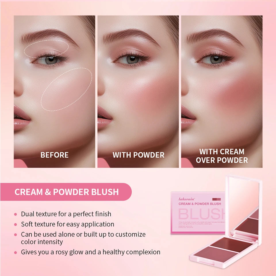 Cream & Powder Blush Matte 5Colors Dewy Rosy Blush Makeup Pan Long-lasting Wearing High Pigment Natural Matte Blush Cosmtics