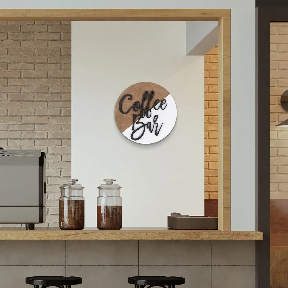 Rustic Wooden Coffee Themed Wall Plaque, Farmhouse Style Decor for Kitchen Home Office Cafe Coffee Bar Station, Ideal Housewarmi