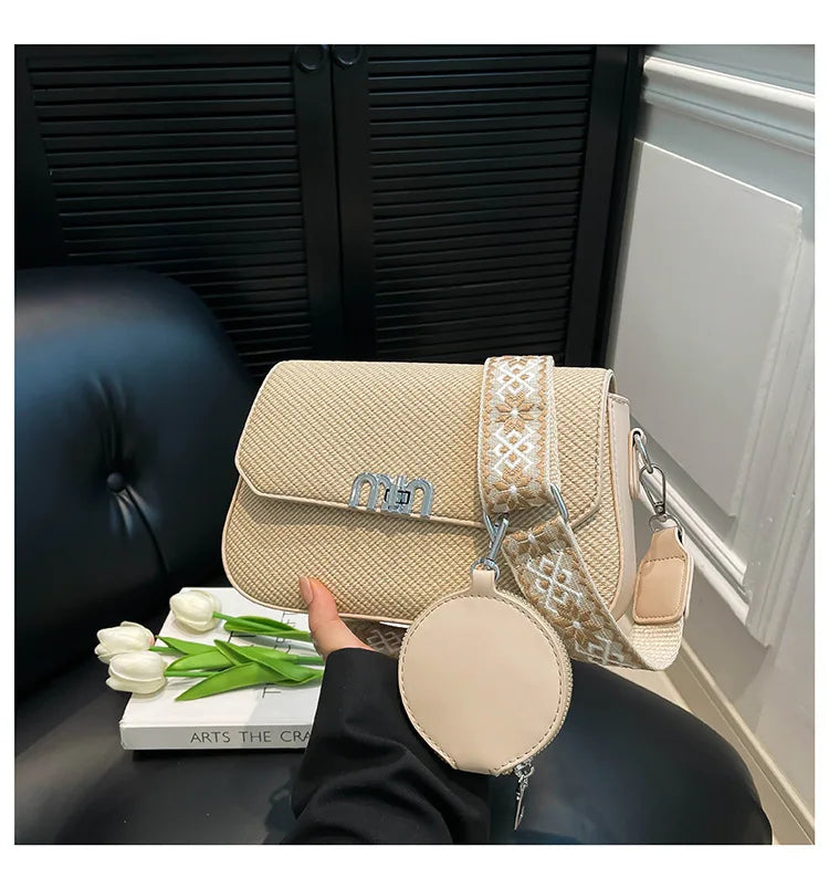 ‌2025 Korean-Style Wide Strap Bag - Crossbody/Shoulder/Handheld Multi-Way Purse, Trendy Small Handbag for Women