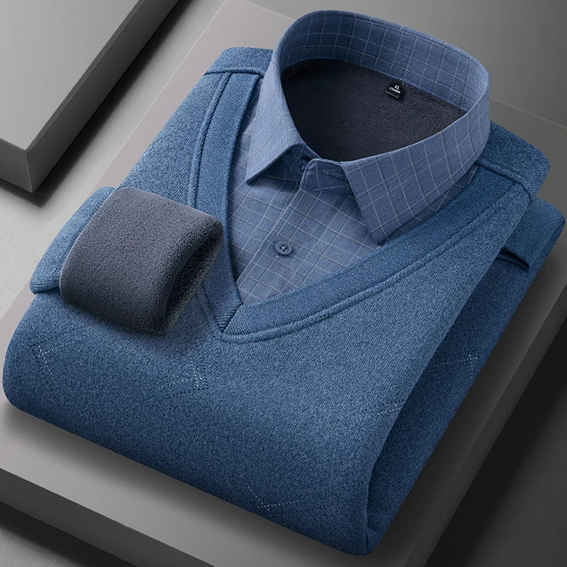 Men's long-sleeved shirt with wool, fleece, thickened, warm, casual, comfortable in winter, versatile and of high quality