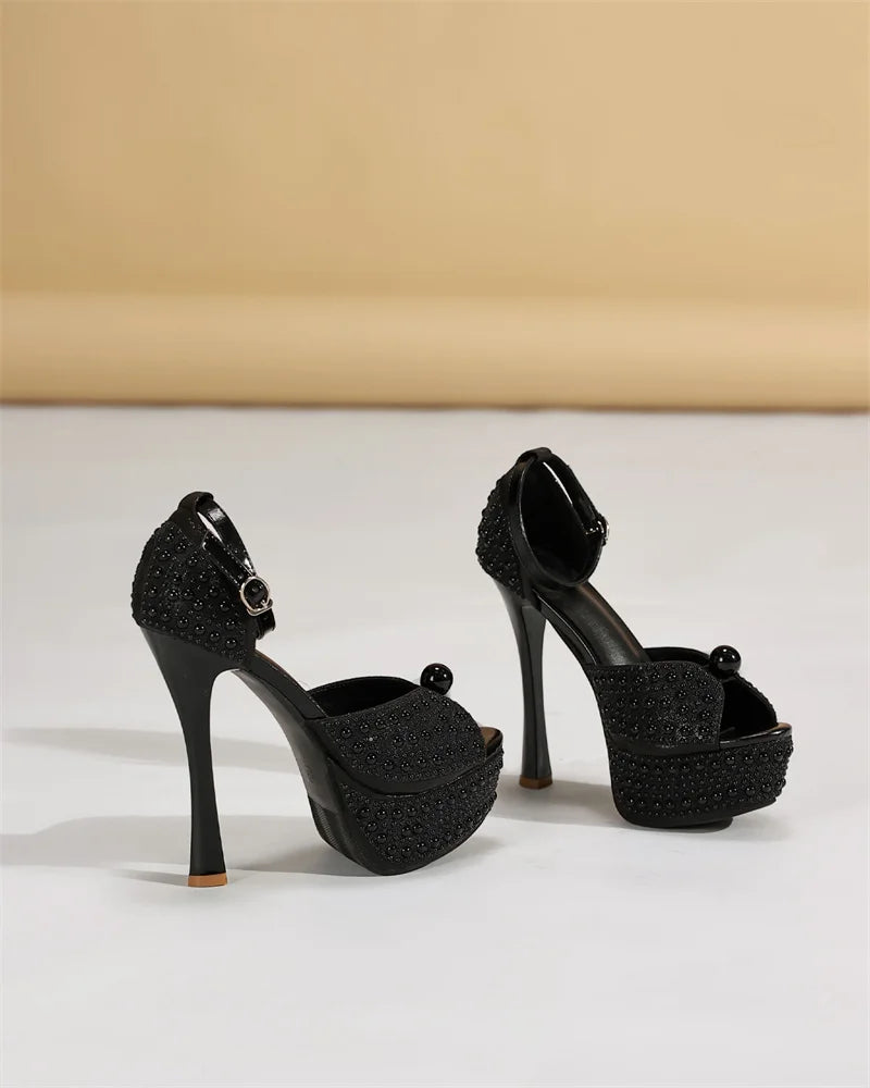 Liyke Sexy Black White High Heels Platform Sandals Women Summer Fashion Design Pearl Peep Toe Wedding Prom Shoe Zapatos De Mujer