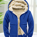 Faux Fur Lined Hoodies for Men Autumn Winter Thicken Fleece Sherpa Jacket Zip Up Hooded Coats with Zipper Pockets for Daily Wear