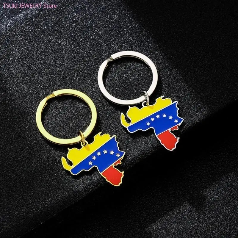 Venezuela Map Flag Keychain Charm Pendant Keyring Stainless steel Keychain Remembrances Jewelry Gifts for Women Men