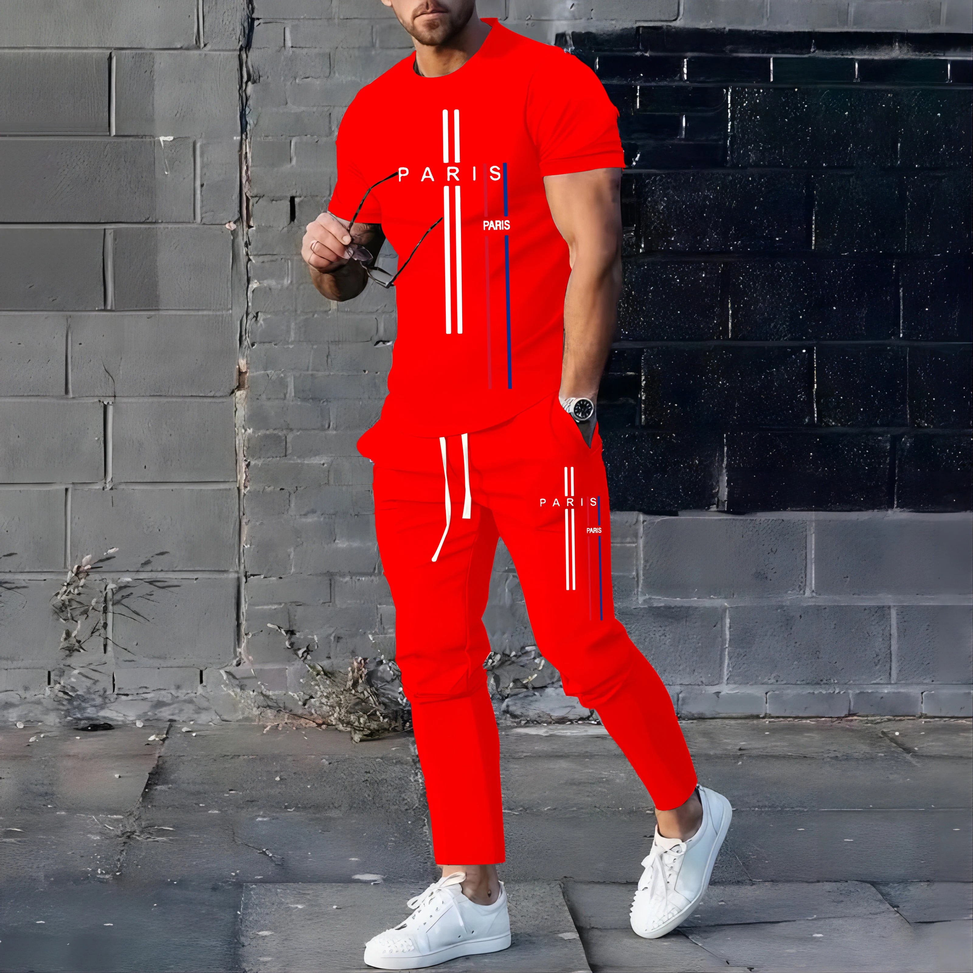 Summer New Fashionable Men's Football Sportswear T-shirt Pants Set Casual Short Sleeve Set Jogging Fitness Clothing