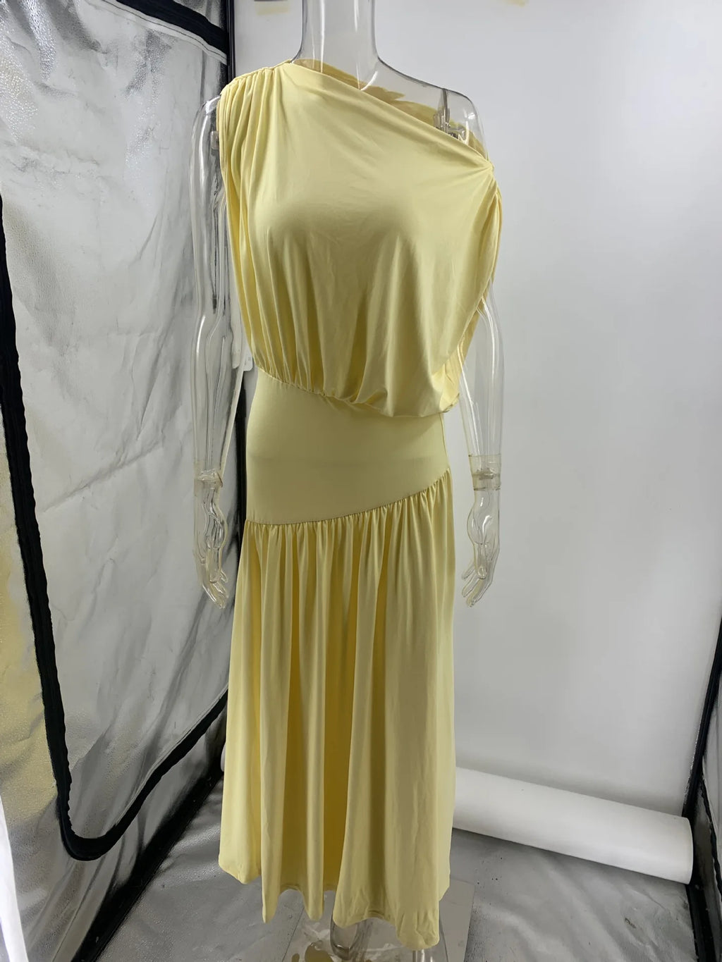 Female Clothing Women's Dress 2025 New Elegant Slant Neck Off-Shoulder Waist Long Solid Color Dresses Elegant Party Dresses 2025